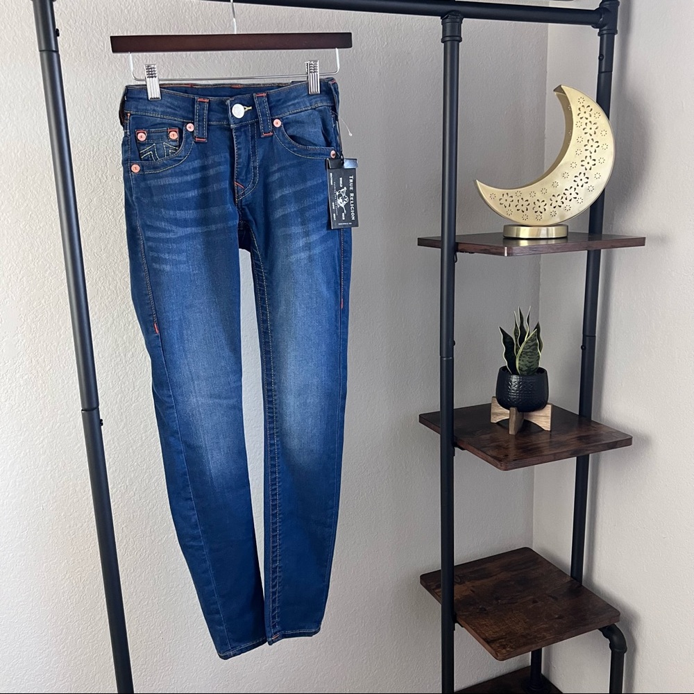 NWT True Religion Blue Skinny Jeans Jennie Curvy Mid Rise Dreamcatcher Designer